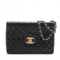 シャネル デカマトラッセ34 マキシ ラムスキン シングルフラップ ダブルチェーンバッグ ブラック ゴールド金具 2番台 A01094