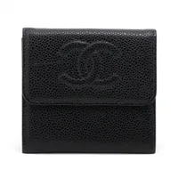 シャネル コココクーン キャビアスキン コンパクトウォレット Wホック ブラック ゴールド金具 7番台