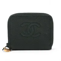 シャネル ココマーク キャビアスキン コインケース グリーン ゴールド金具 5番台