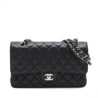 シャネル マトラッセ25 キャビアスキン ダブルフラップ ダブルチェーンバッグ ブラック シルバー金具 19番台 A01112