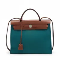 エルメス エールバッグジップPM トワルオフィシエxレザー ブルー