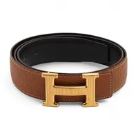 エルメス Hストリエ □M:2009年 ベルト 95 ボックスカーフ×トゴ ゴールド×ブラック