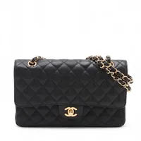 シャネル マトラッセ25 キャビアスキン ダブルフラップ ダブルチェーンバッグ ブラック ゴールド金具 13番台 A01112