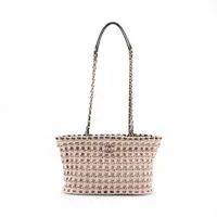 シャネル ココマーク ファブリックxラムスキン チェーントートバッグ ベージュ ゴールド金具 ランダムプレート AS5235