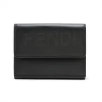 FENDI ブラック 三つ折り財布 コンパクトウォレット シグネチャー ロゴ フェンディ ロゴ レザー コンパクトウォレット ブラック