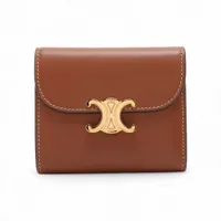 美品✨セリーヌ トリオンフ コンパクトウォレット レザー レッド セリーヌ スモールトリフォールド レザー コンパクトウォレット