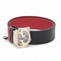 美品 グッチ GUCCI スカート ベロア 無地 レザーベルト 38(M相当) グッチ 114984 インターロッキングG ベルト 95/38 レザー
