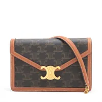 セリーヌ トリオンフ カチューシャ レザー×ファブリック ブラウン 千鳥