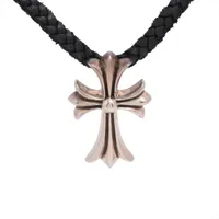 クロムハーツ　クロスネックレス　スモール　ボロチップ クロムハーツ スモールCHクロス ネックレス レザー×925 42.7g W