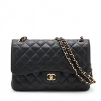 シャネル デカマトラッセ30 ラージ キャビアスキン ダブルフラップ ダブルチェーンバッグ ブラック ゴールド金具 18番台 A58600