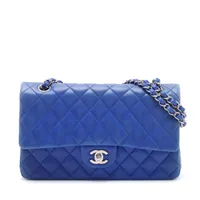 シャネル マトラッセ25 ラムスキン ダブルフラップ ダブルチェーンバッグ ブルー シルバー金具 13番台 A01112