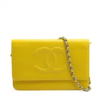 シャネル ココマーク キャビアスキン チェーンウォレット イエロー シルバー金具 19番台