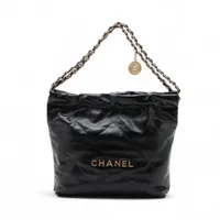 シャネル シャネル22 スモール シャイニーカーフスキン チェーンショルダーバッグ ブラック ゴールド金具 ランダムプレート AS3260