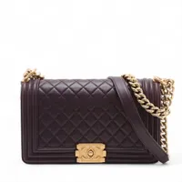 シャネル ボーイシャネル25 ラムスキン チェーンショルダーバッグ パープル ゴールド金具 23番台 A67086