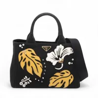 美品　プラダ カナパ スタッズ ビジュー ハンドバッグ キャンバス 2way プラダ カナパ キャンバスxスタッズ 2WAYハンドバッグ ブラック