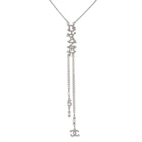 シャネル ココマーク ロゴ F23P ネックレス GP×ラインストーン×フェイクパール シルバー