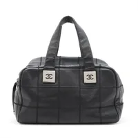 シャネル チョコバー キャビアスキン ハンドバッグ ブラック シルバー金具 8番台