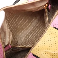 プラダ サフィアーノ レザー 2WAYハンドバッグ ピンクxイエローx