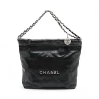 シャネル シャネル22 スモール レザー チェーンショルダーバッグ ブラック シルバー金具 ランダムプレート AS3260