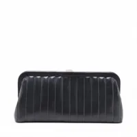 シャネル マドモアゼル ラムスキン クラッチバッグ ブラック シルバー金具 10番台