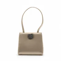 シャネル カメリア シルクサテン ハンドバッグ カーキ シルバー金具 6番台