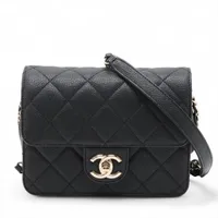 シャネル マトラッセ キャビアスキン チェーンショルダーバッグ ブラック ゴールド金具 ランダムプレート AS0148