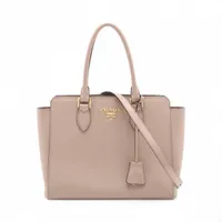 プラダ サフィアーノ 2wayバッグ ショルダー ハンドバッグ ピンクベージュ PRADA ほぼ未使用 袋付き プラダ モノクローム ロゴ 金具