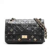 シャネル マトラッセ 2.55 レザー ダブルフラップ ダブルチェーンバッグ CCパンク ブラック ゴールド×シルバー金具 11番台