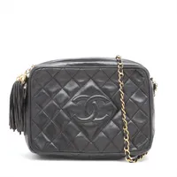 シャネル マトラッセ ラムスキン チェーンショルダーバッグ フリンジ ブラック ゴールド金具 1番台