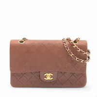 シャネル マトラッセ25 ラムスキン ダブルフラップ ダブルチェーンバッグ ブラウン ゴールド金具 2番台 A01112