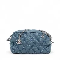 シャネル パリビザンス ナイロンxレザー チェーンショルダーバッグ ネイビー シルバー金具 14番台