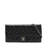 シャネル マトラッセ パテントレザー チェーンウォレット ブリリアント ブラック シルバー金具 14番台