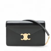 美品 セリーヌ レザー ショルダーバッグ トリオ パイソン ロゴ型押し ブラック CELINE セリーヌ バッグ レディース ブランド ショルダーバッグ