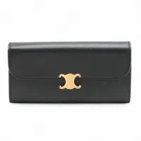 CELINE ブラック レザー 長財布　ラージフラップウォレット CELINE セリーヌ 長財布 バイカラー ラージフラップ ブラック