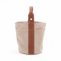 エルメス サクソーPM トワルアッシュ ベージュxブラウン シルバー金具