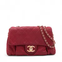 シャネル マトラッセ レザー シングルフラップ シングルチェーンバッグ レッド ゴールド金具 17番台