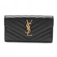 極美品✨サンローラン 長財布 レザー Vステッチ キルティング 黒 極美✨付属完備✨サンローラン 長財布 レザー Vステッチ