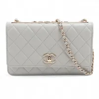 シャネル マトラッセ ラムスキン チェーンウォレット グレー ゴールド金具 ランダムプレート ターンロック