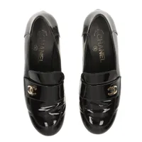 CHANEL ブラック パテントレザー ローファー シャネル ココマーク パテントレザー ローファー 37C レディース