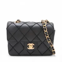 シャネル ワイルドステッチ レザー シングルフラップ シングルチェーンバッグ ブラック ゴールド金具 8番台