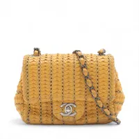 シャネル ココマーク レザー シングルフラップ シングルチェーンバッグ イエロー ガンメタリック金具 21番台