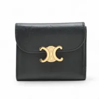 CÉLINE ブラック レザー コンパクトジップウォレット セリーヌ キュイル トリオンフ コンパクト ジップウォレット