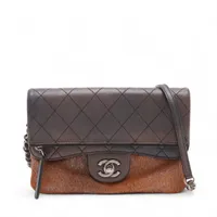 シャネル マトラッセ レザーxハラコ チェーンショルダーバッグ ブラウン 21番台