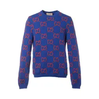 グッチ×アディダス ミケーレ期 ウール ニット M メンズ ブルー 713184