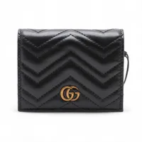 ✨極美✨ GUCCI グッチ レザー 二つ折り財布 札入れ コンパクト 黒 GUCCI グッチ Wホック 二つ折り財布 コンパクトウォレット
