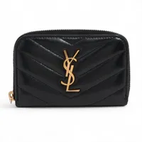 サンローラン 長財布 ブラック フラップ Vステッチ キャビアスキン　YSL 美品✨ イヴサンローラン 長財布 キャビアスキン Vステッチ YSL