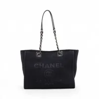 シャネル ドーヴィルMM ツイード×レザー チェーントートバッグ