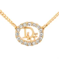 クリスチャンディオール Diorロゴ ネックレス GP×ラインストーン