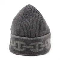 エルメス シェーヌダンクル ニットキャップ L カシミヤ グレー