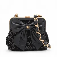 CHANEL シャネル ココマーク がま口 チェーンショルダーバッグ ブラック ベルベット ベロア ゴールド金具 CHANEL シャネル ココマーク がま口 チェーンショルダーバッグ